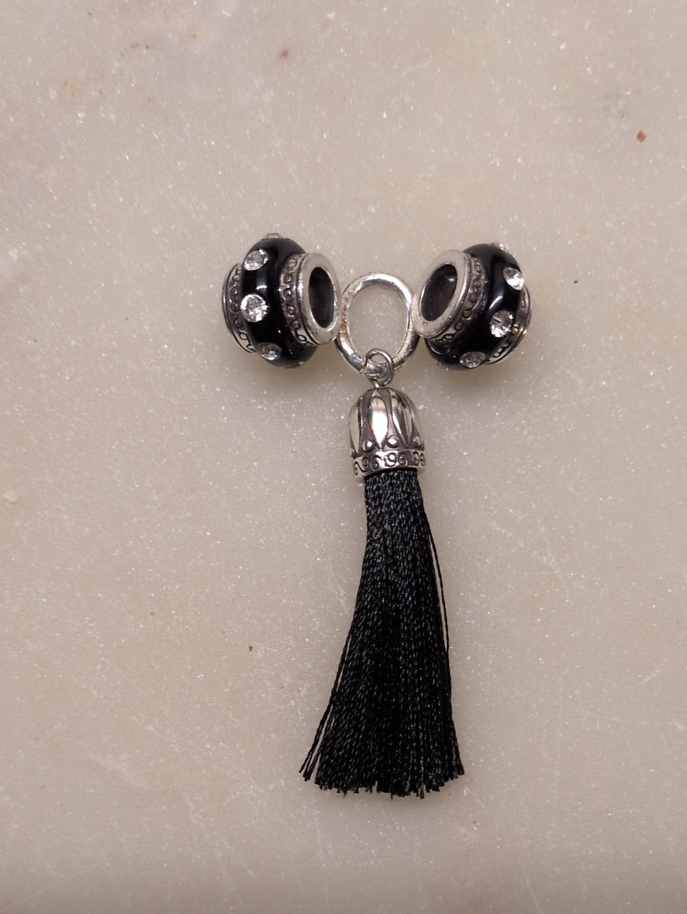 Brighton Charm Bundle! Tahlia Tassel & 2 Round Dazzle Crystal Black Resin Beads